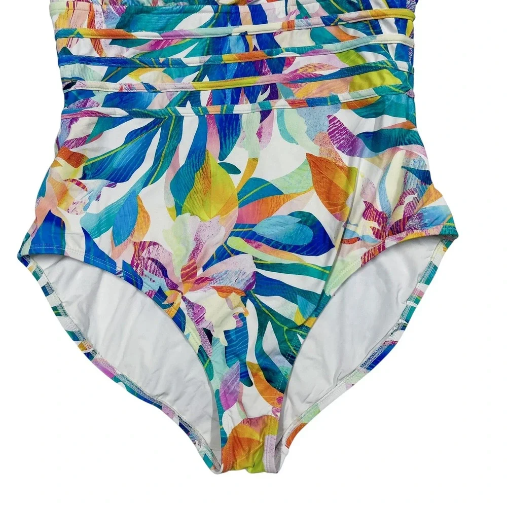 La Blanca Swimsuit Size 16 Wild Tropic Cross Back Tummy Control One Piece Floral